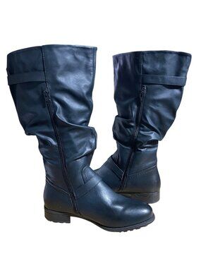 WHITE MOUNTAIN Ridley Tall Boots Black Faux Leather Slouchy Buckle Riding 10W